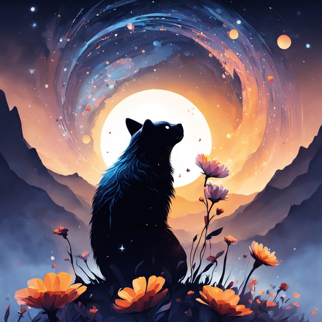 Shadow Starlight Creature Gazes At Wilting Flower