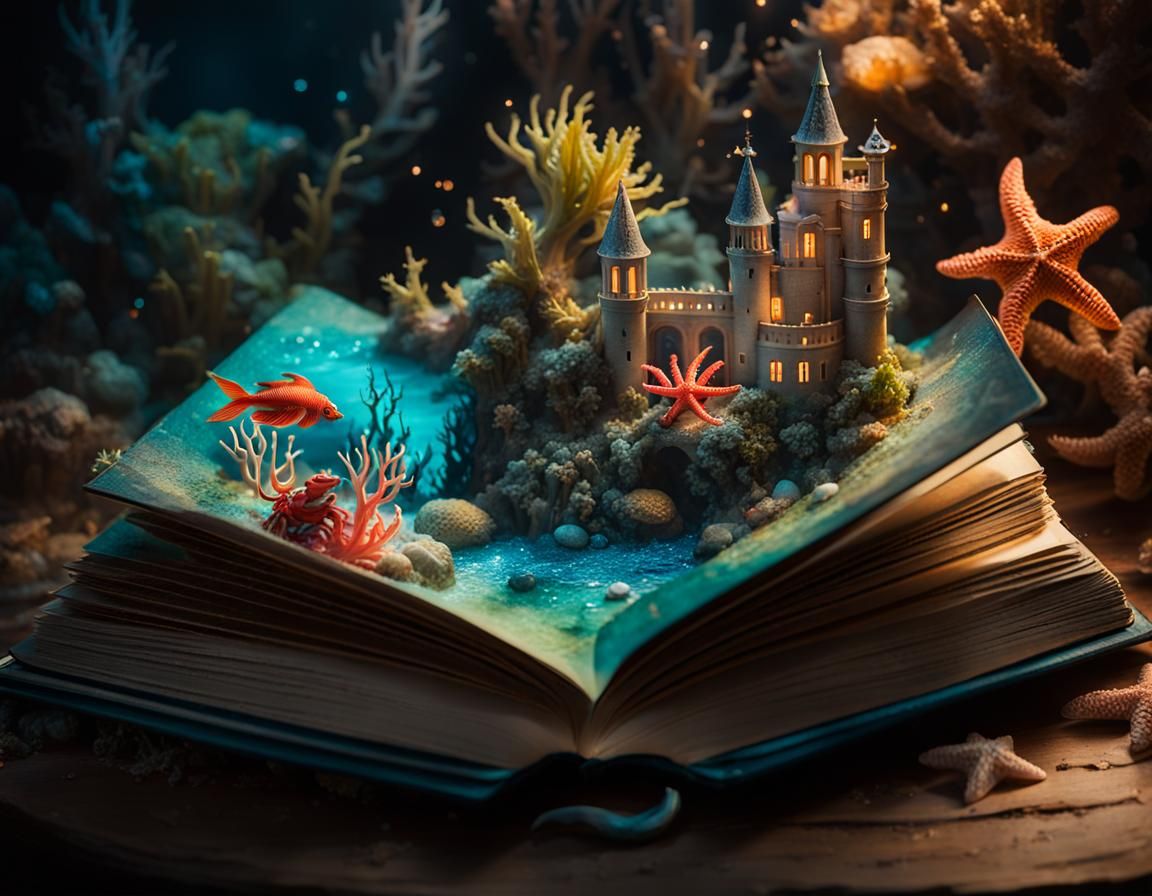 Miniature Mermaid Undersea Scene in Pop-Up Book