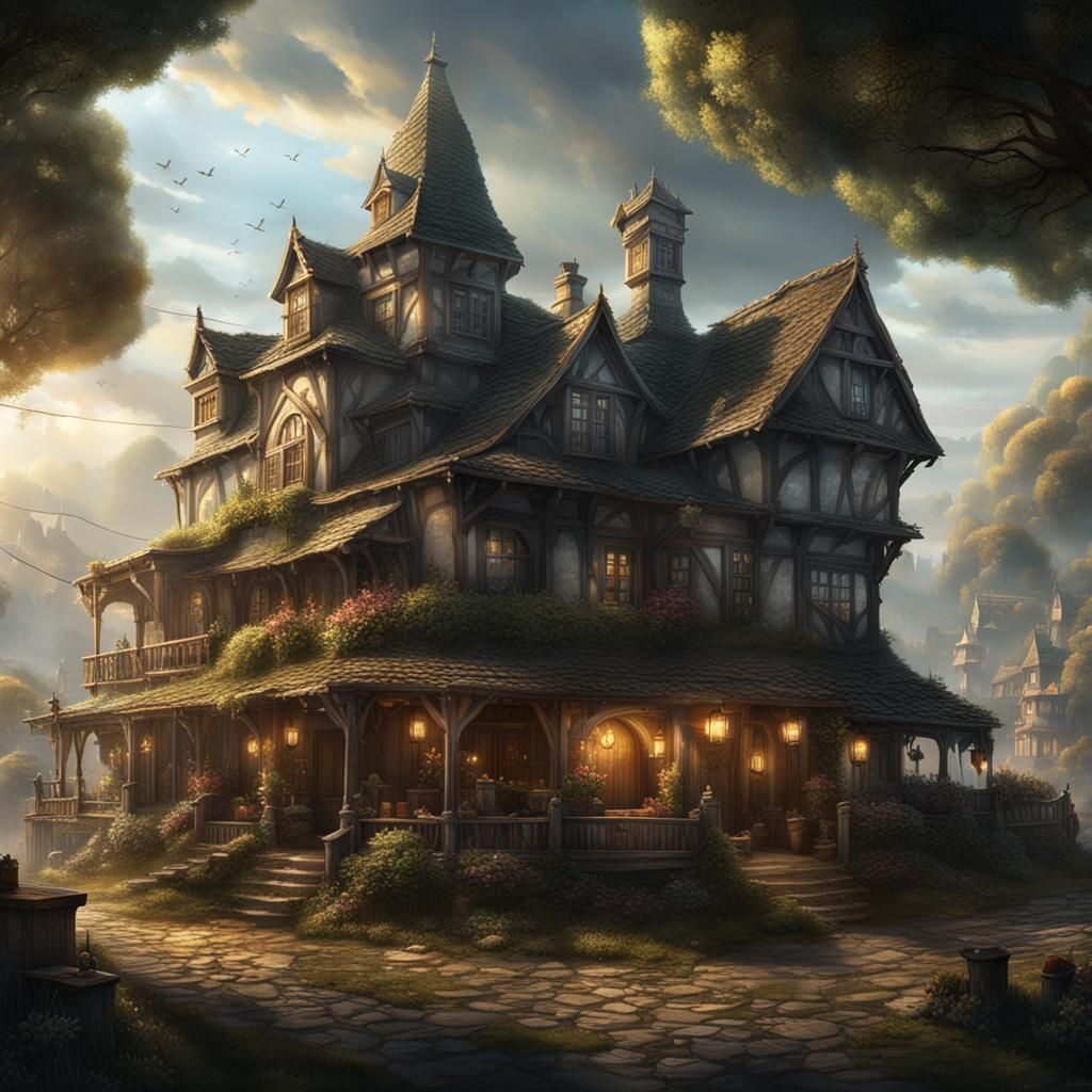 Crude Inn in Fairy Town: Digital Matte Painting