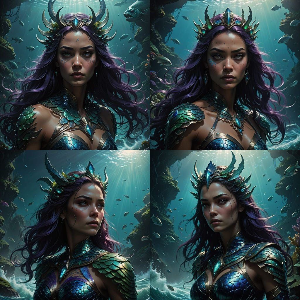 Oceanid Queen Rising: Hyperrealistic Underwater Fantasy Art