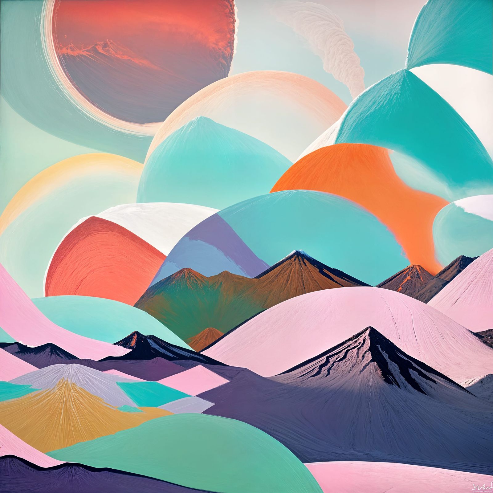 Erupting Volcano and Ice in Pop Art Style