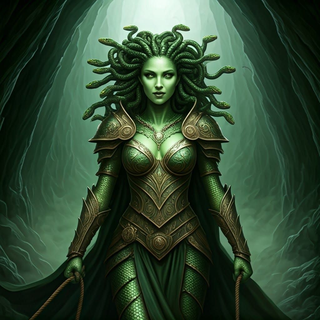 Ethereal Fantasy Green Medusa in Ancient Armor