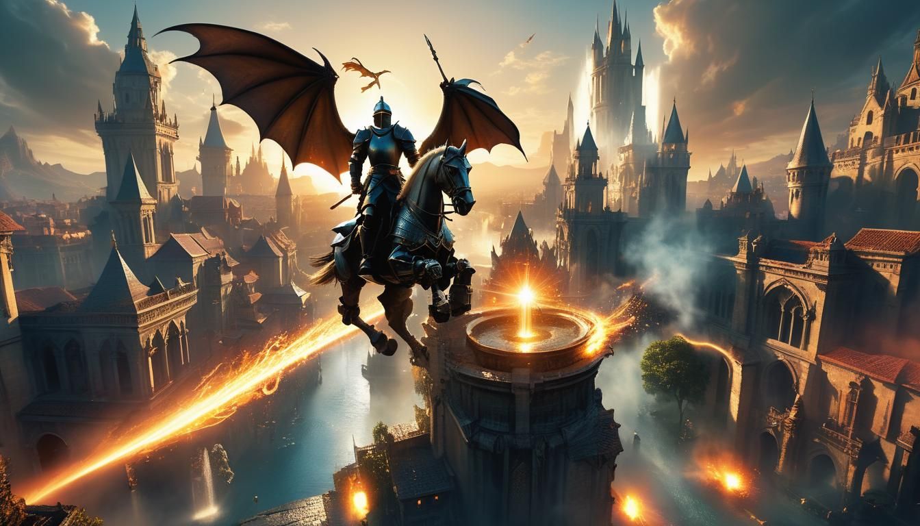 Knight and Dragon in a Magical City
