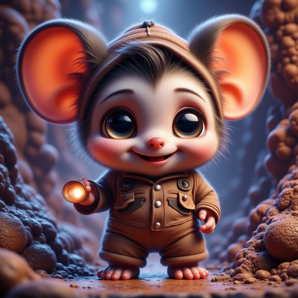 Whimsical Chibi Mouse Hybrid Creature in Hyper-Maximalist CG...
