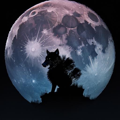 Lycanthrope in Cave with Moon Double Exposure