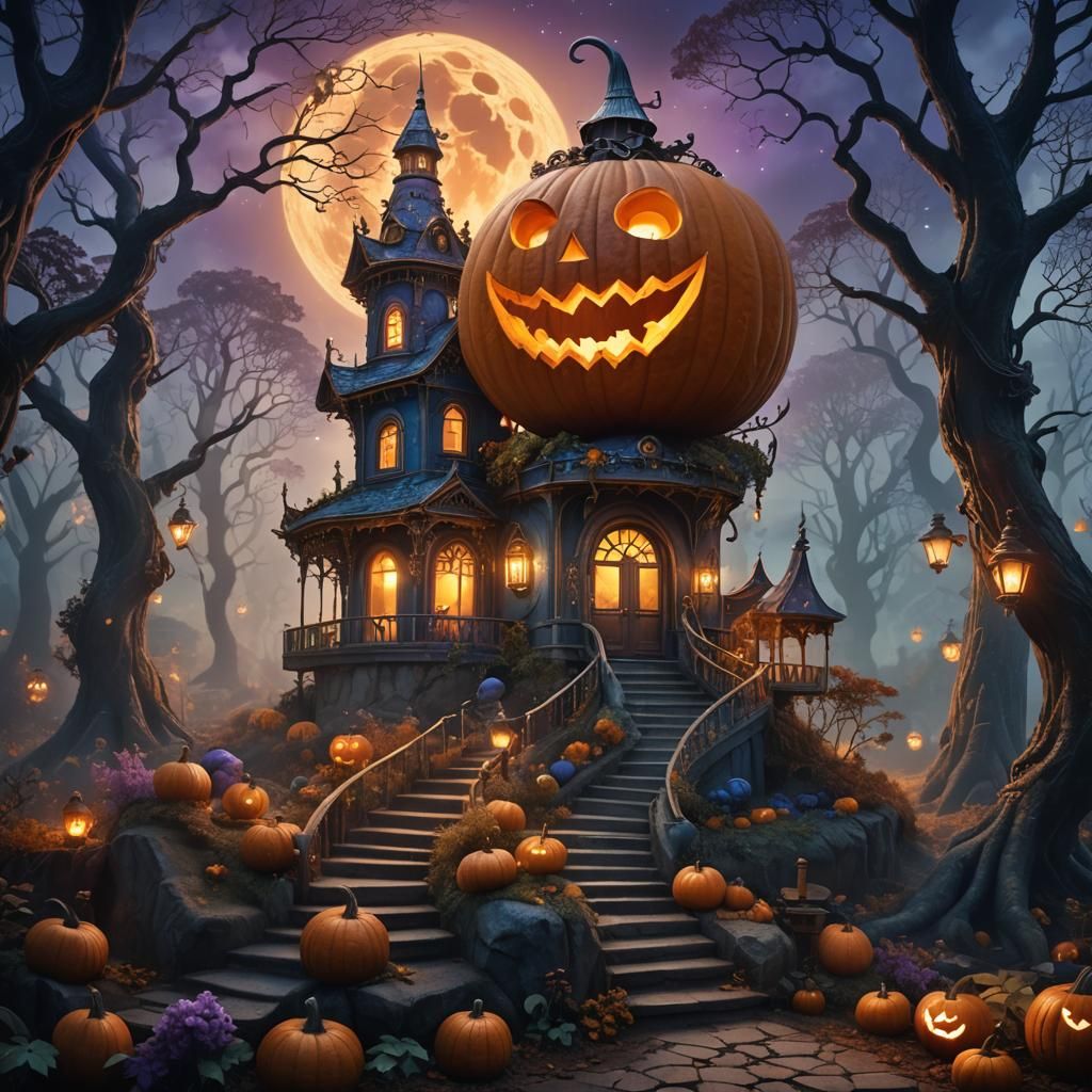 Enchanted Pumpkin House in Mystical Forest
