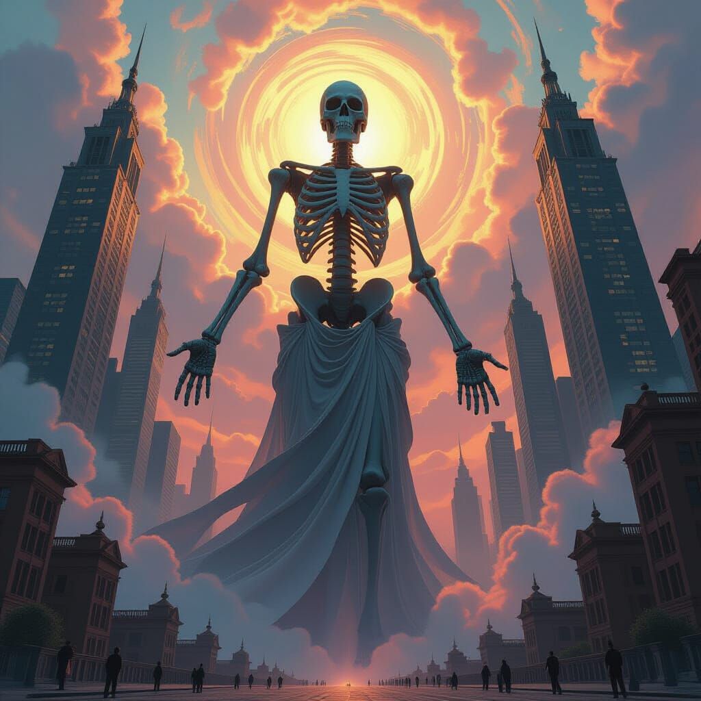 Ancient Skeletal Woman in Surreal Dreamscape with Psychedeli...