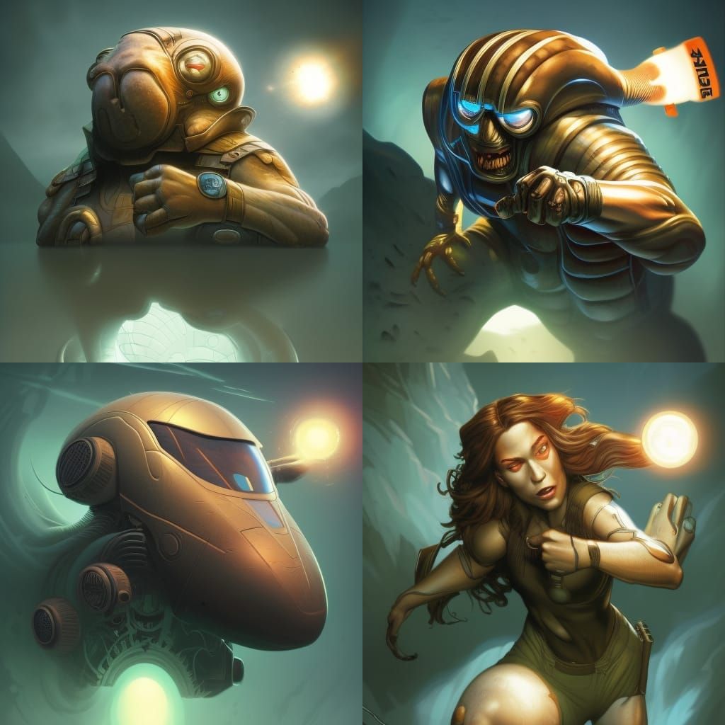 Monkey Alien Submarine in Comic Book Art Style