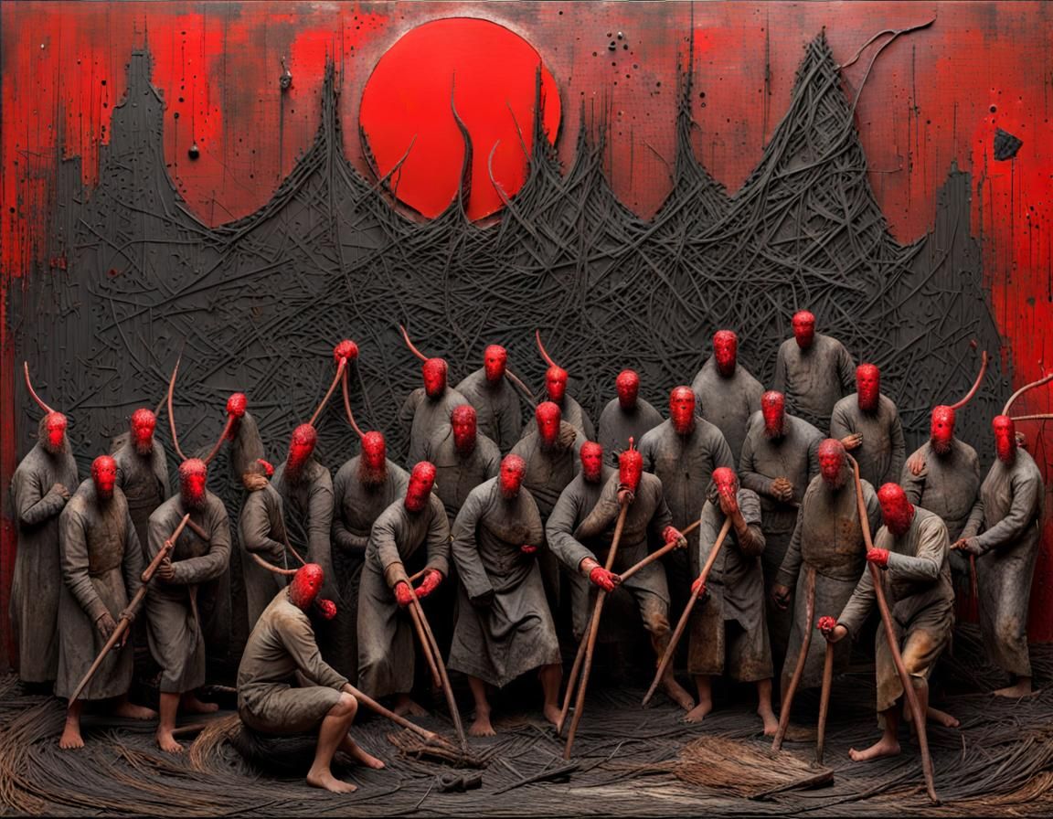 Surreal Angry Mob in Maximalist Style