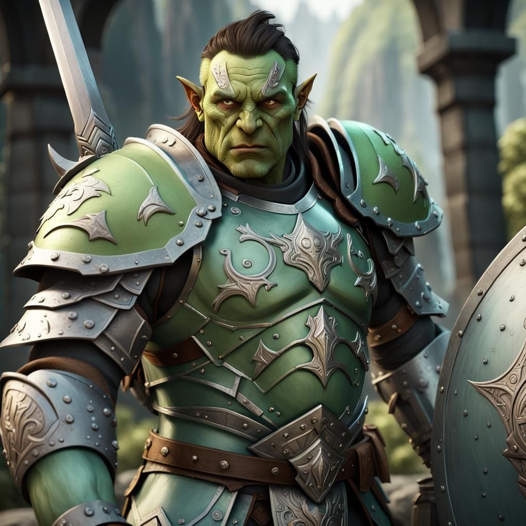 Half-Orc Paladin in Mithril Armor: Fantasy Concept Art
