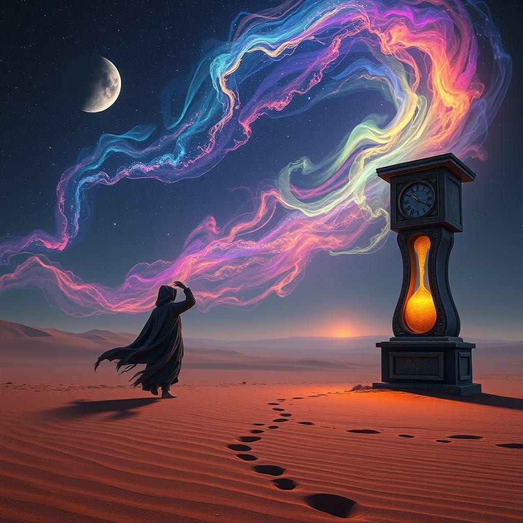 Dancer Under Celestial Showers in a Desert Realm