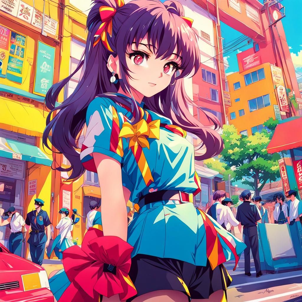 Beautiful Anime Girl in 90's Style