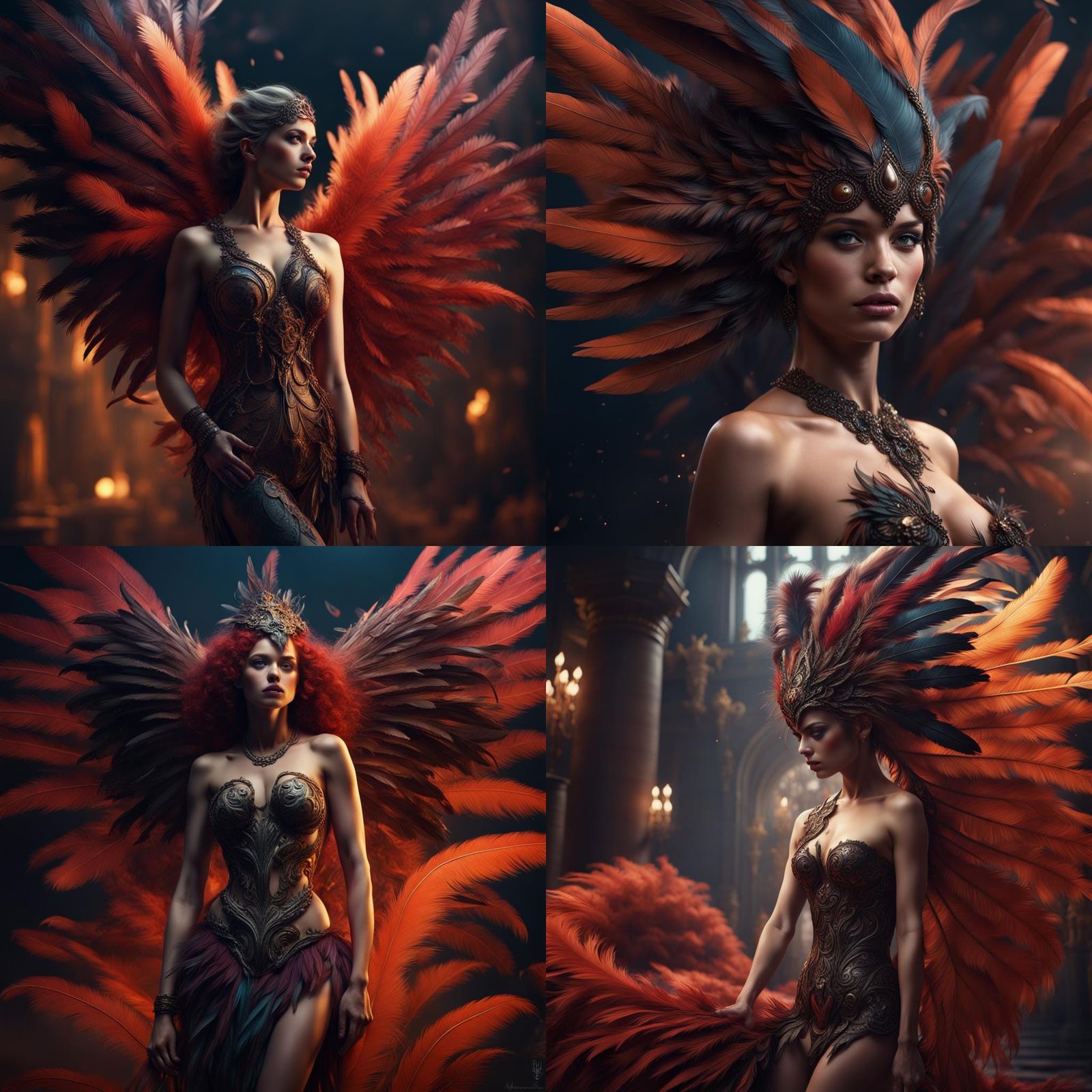 Feather-Covered Nude in Detailed Matte Painting