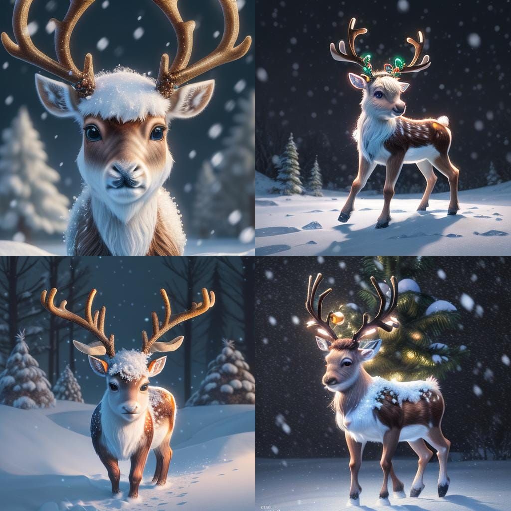 Cute Baby Reindeer in Winter Wonderland CG Art