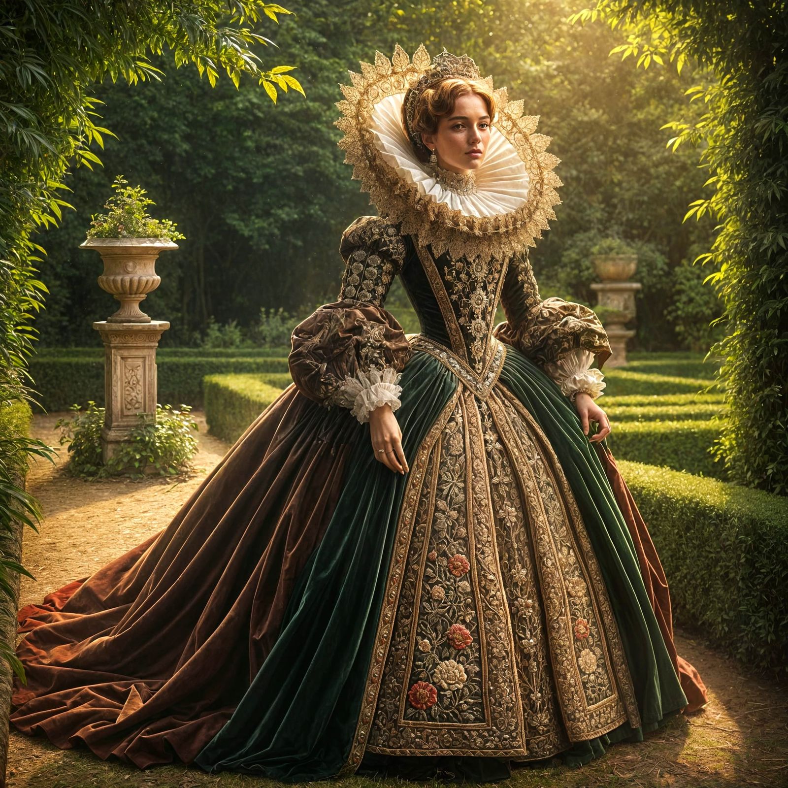 Elizabethan Noblewoman in Garden, Old Master Oil Painting St...