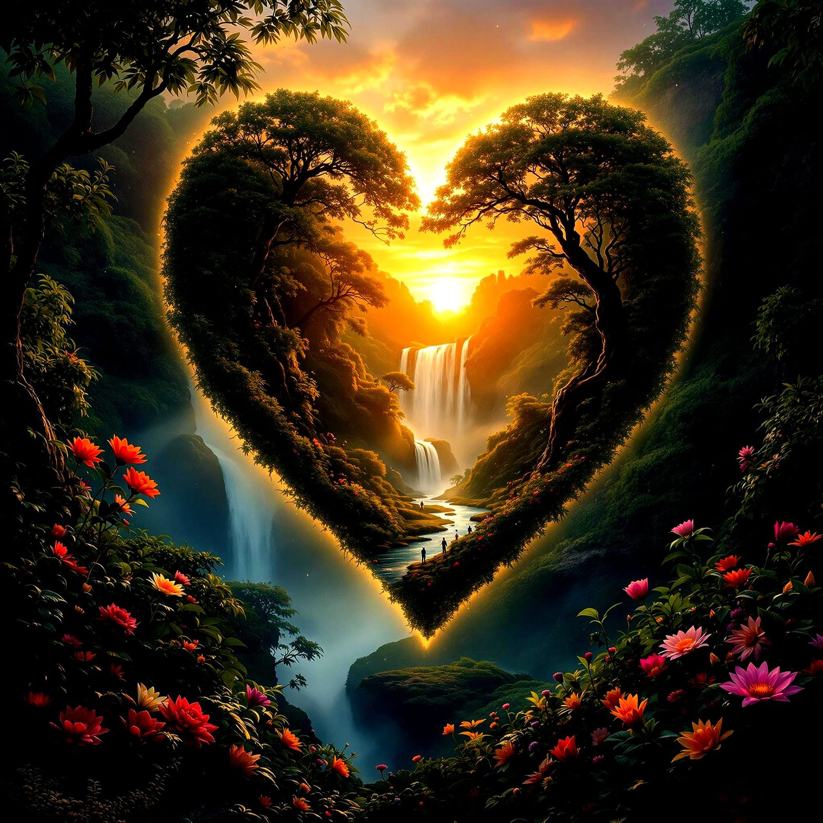 Mystical Jungle Heart Double Exposure