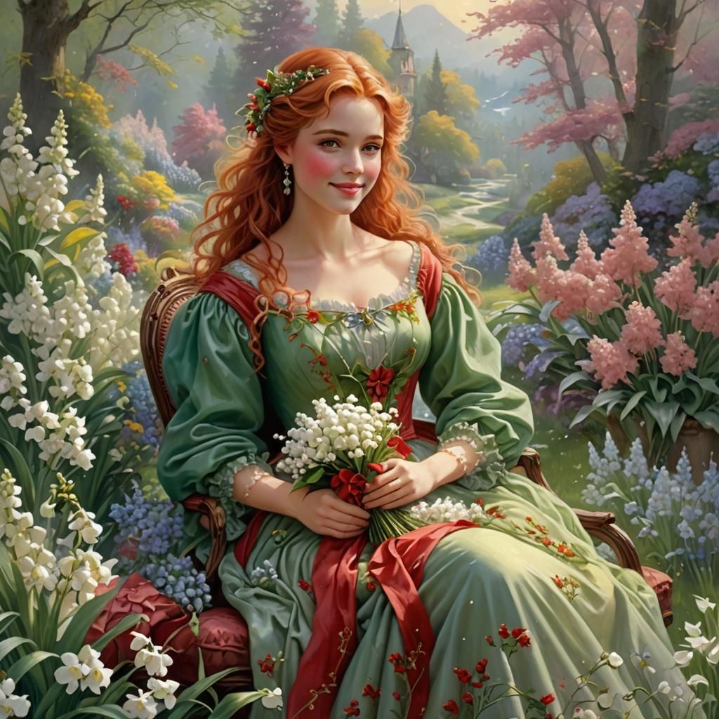 Woman in Garden of Flowers, Ethereal Fantasy
