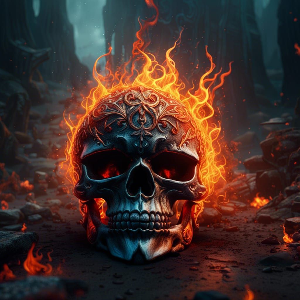Flaming Skull Fantasy Concept Art