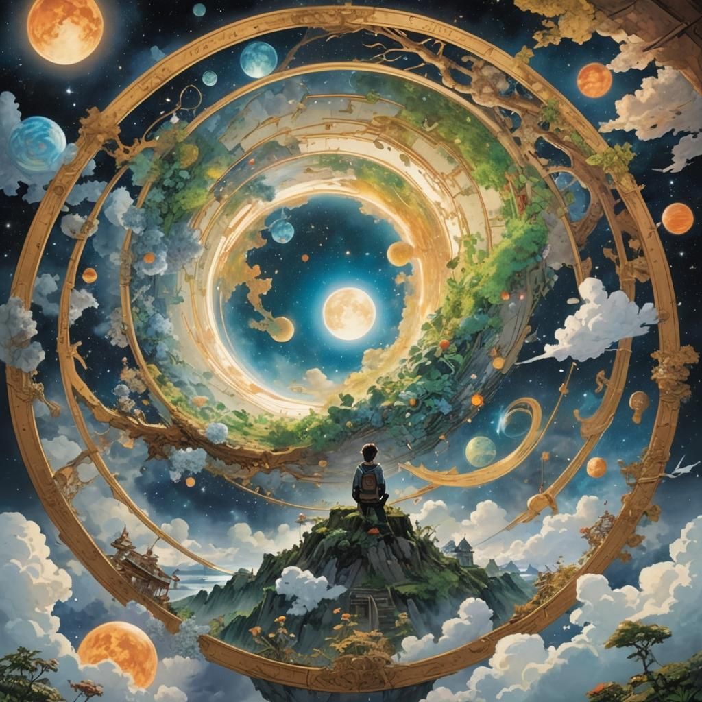 Surreal Celestial Dreamscape in Futuristic Utopia