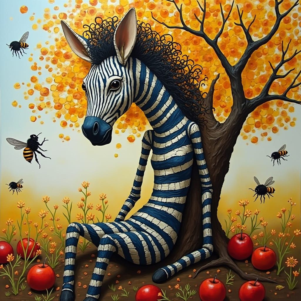 Abstract Impasto Artwork Features Zebra-Elephant Woman with ...