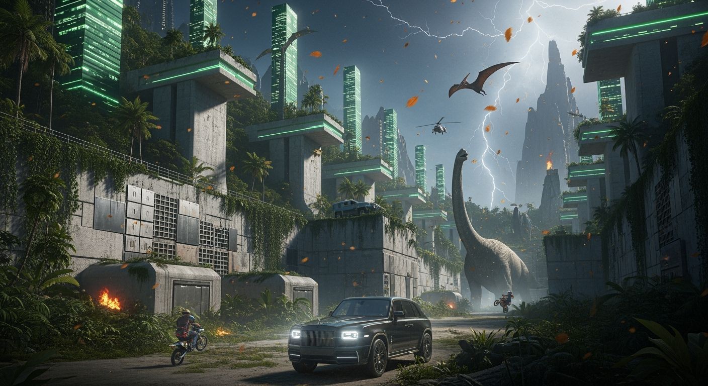 Futuristic Prison District with Jungle and Skyscrapers