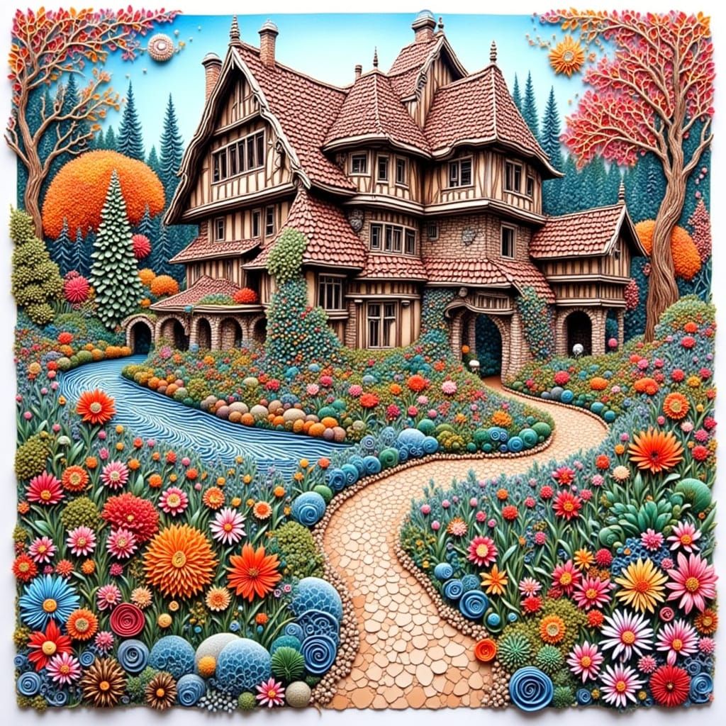 Luxurious Tudor Flower Garden in Zentangle Style