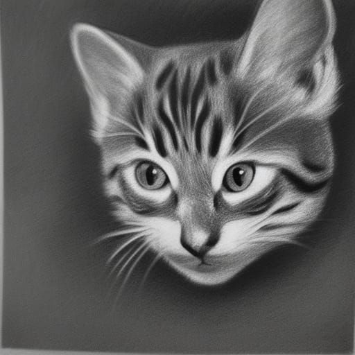 Hyperdetailed Charcoal Drawing of Kitten Playing