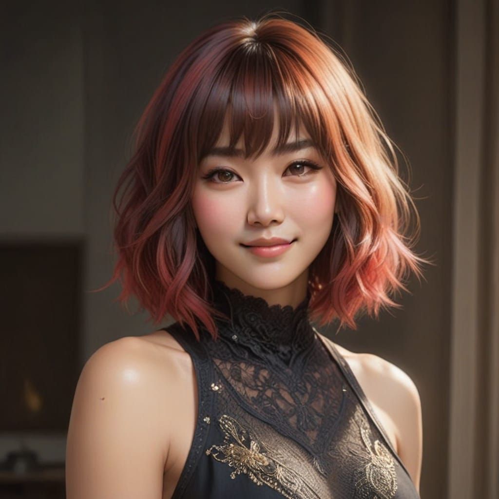 Vibrant Portrait of an Asian Woman in Soft, Expressive Light...