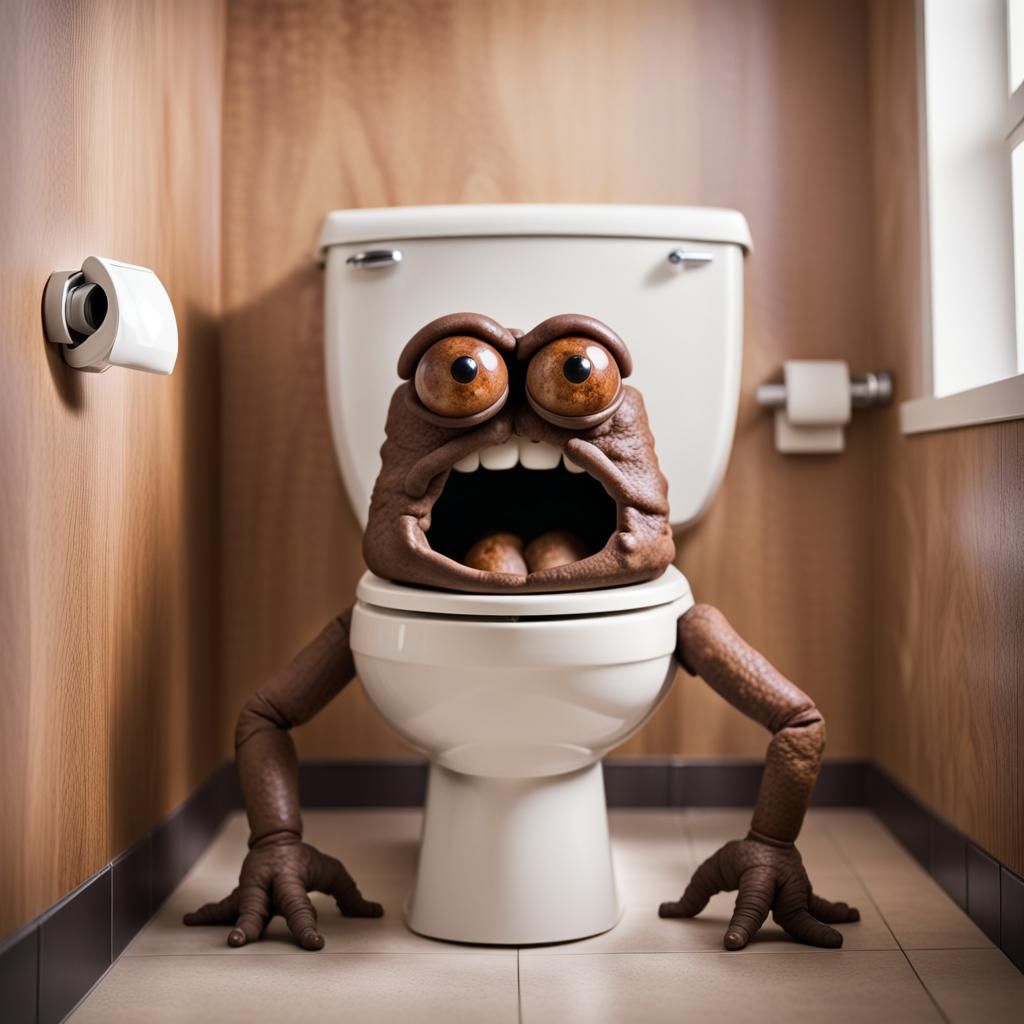 Anthropomorphic Feces Climbs Out of Toilet