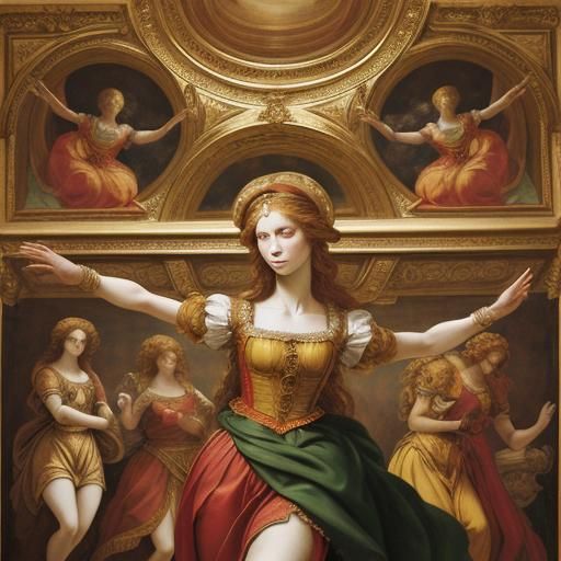 Dancing Pomegranate Humanoid in Renaissance Style