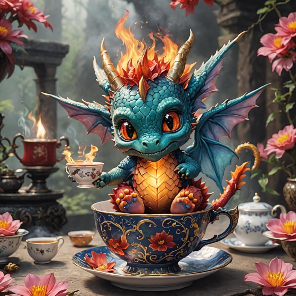 Fire Dragon Baby in Teacup