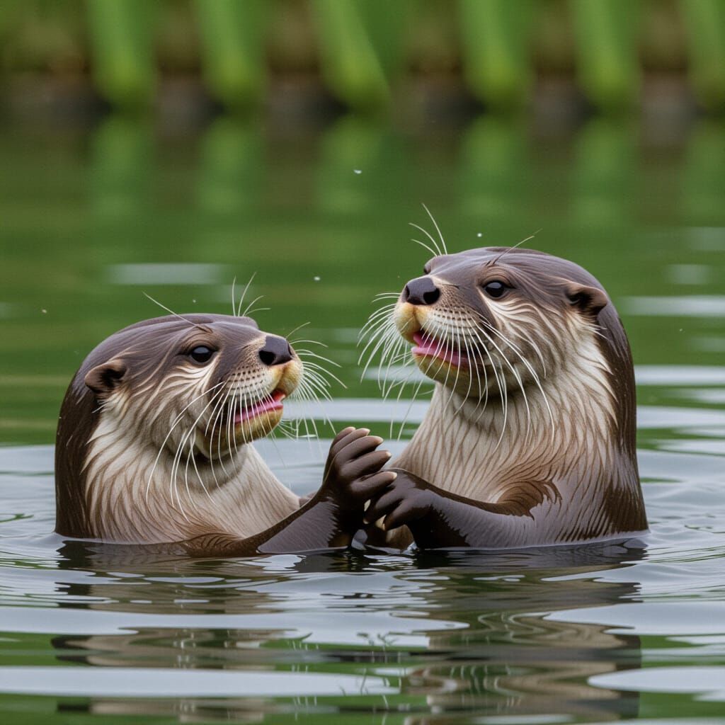 Two Otters Playfully Swimming in Water