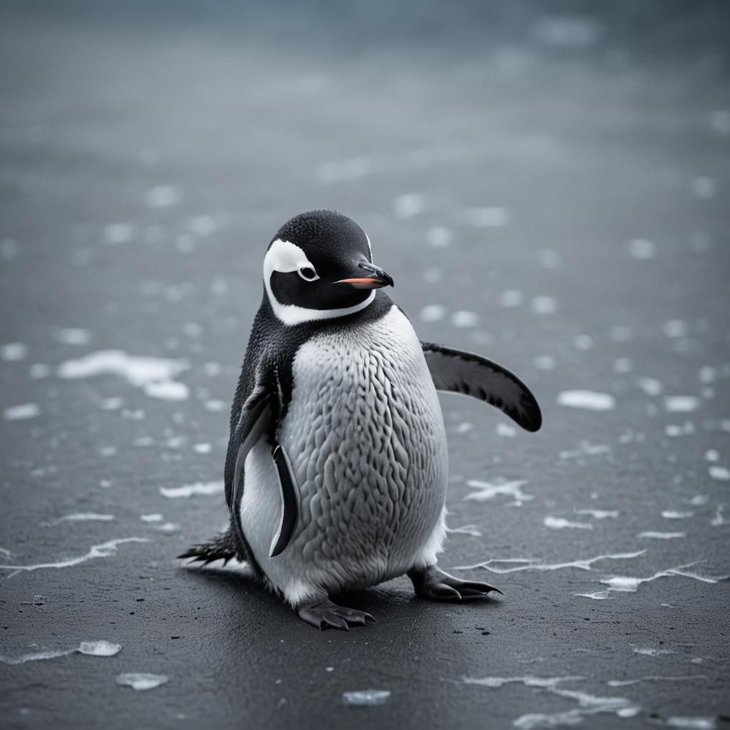 Penguin Slides on Ice: Wildlife Photography Portrait