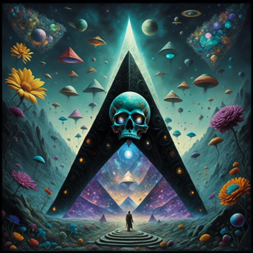 Surreal Alien Hiding in Bisected Pyramid