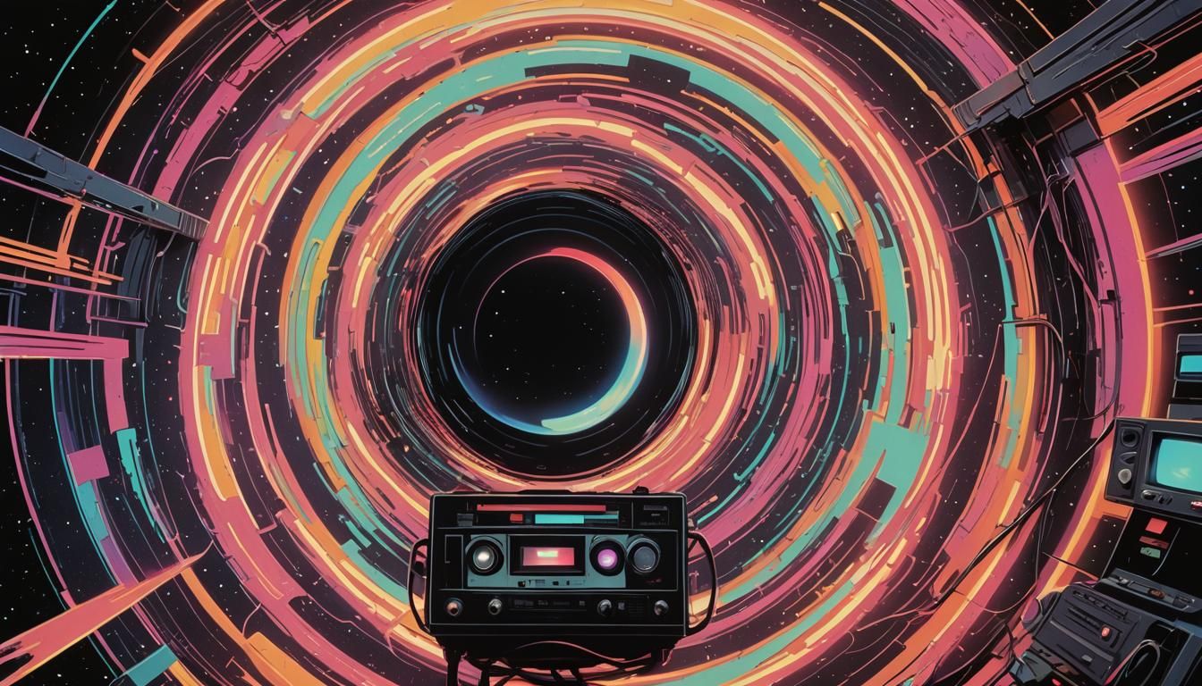 Retro VHS Tape Pulled Into Black Hole