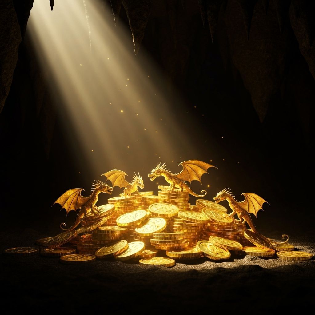 Dragon Clan's Golden Hoard in Sunlit Cave