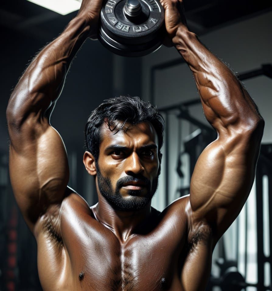 Sri Lankan Gym Enthusiast Lifting Weights in Intense Form