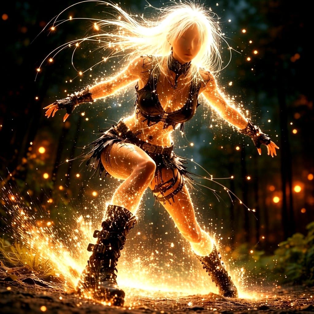 Dynamic Woman in Rugged Fashion at Unusual Angle