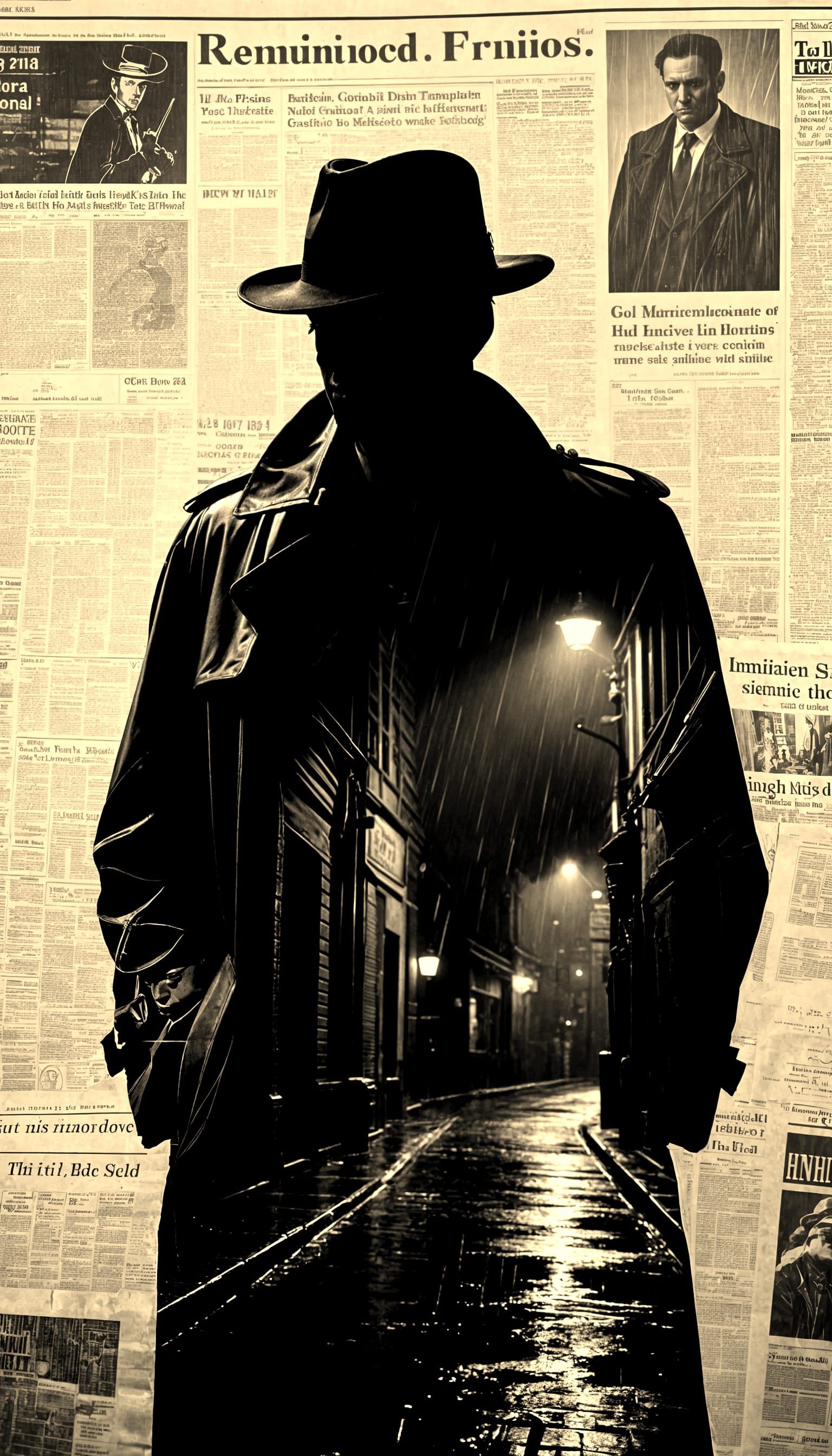 Noir Man Silhouette Double Exposure with Rainy Alley