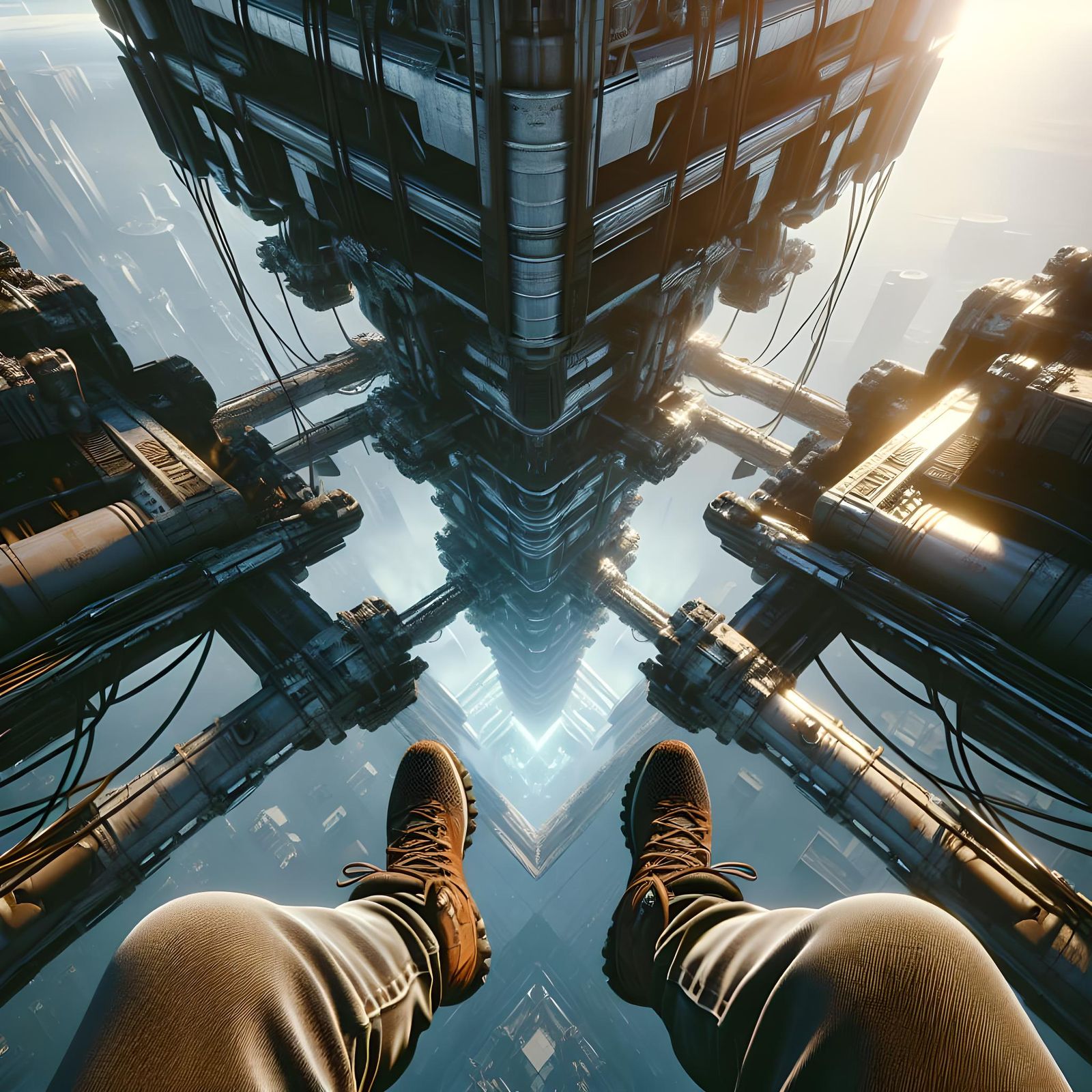 Sci-Fi Tower Acrophobia: First-Person View in 8K