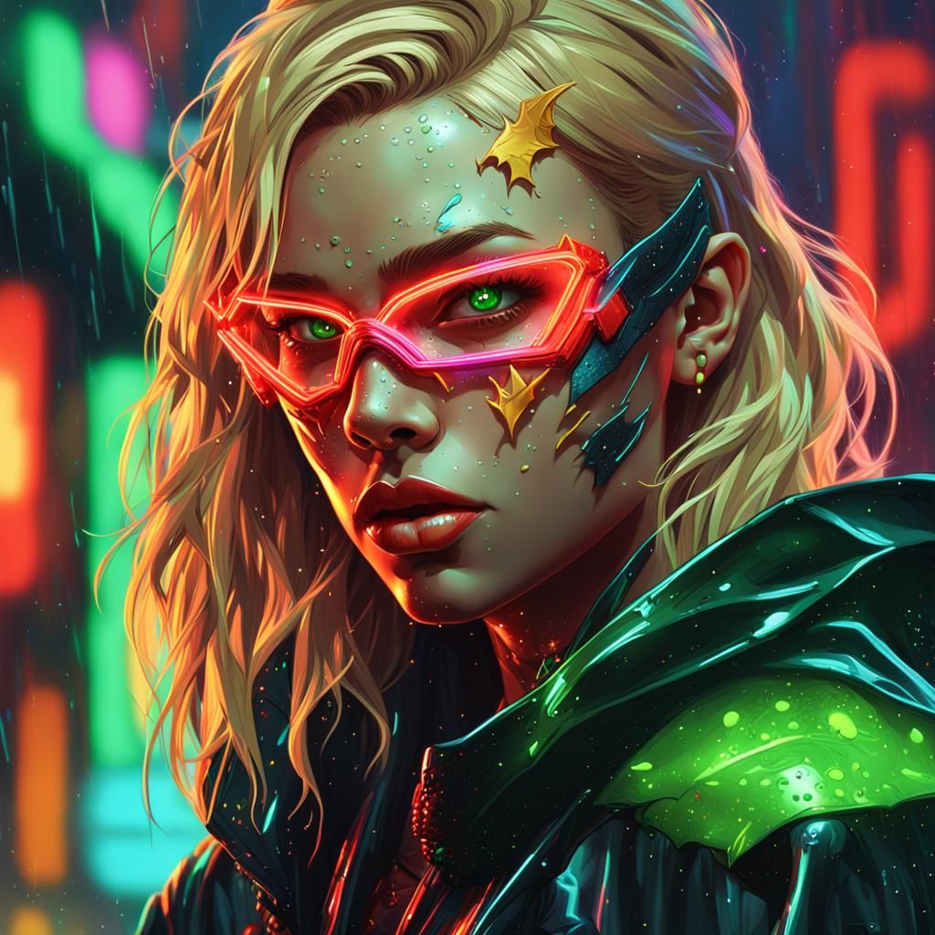Cyberpunk Batgirl Portrait with Neon Lights