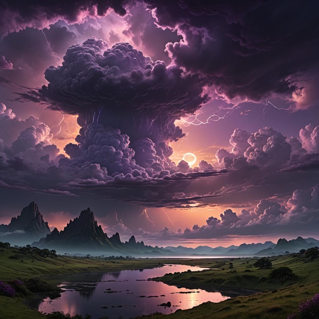 Twilight Landscape with Looming Clouds in Fantasy Art