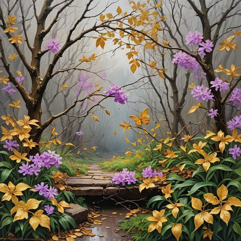 Spring Garden: Abstract Art in Complementary Colors