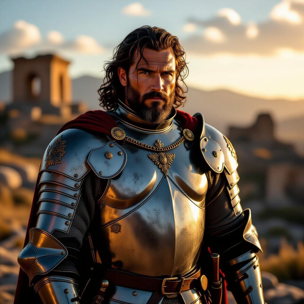 Photorealistic Conquistador Portrait in Golden Hour Light
