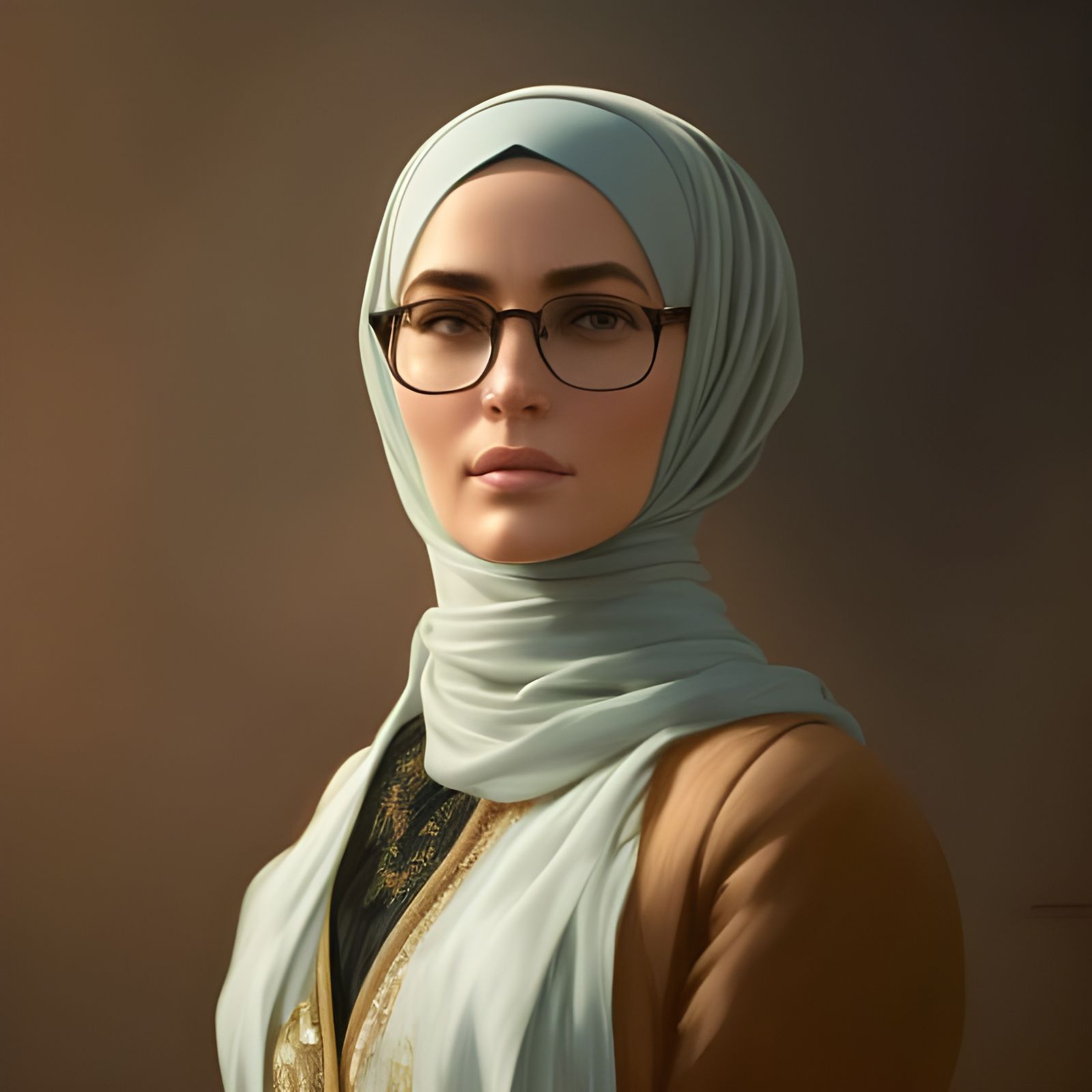 German Woman Portrait with Hijab in Hyperdetailed Style