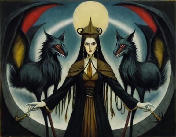 Colorful Surreal Underworld Art in Leonora Carrington Style