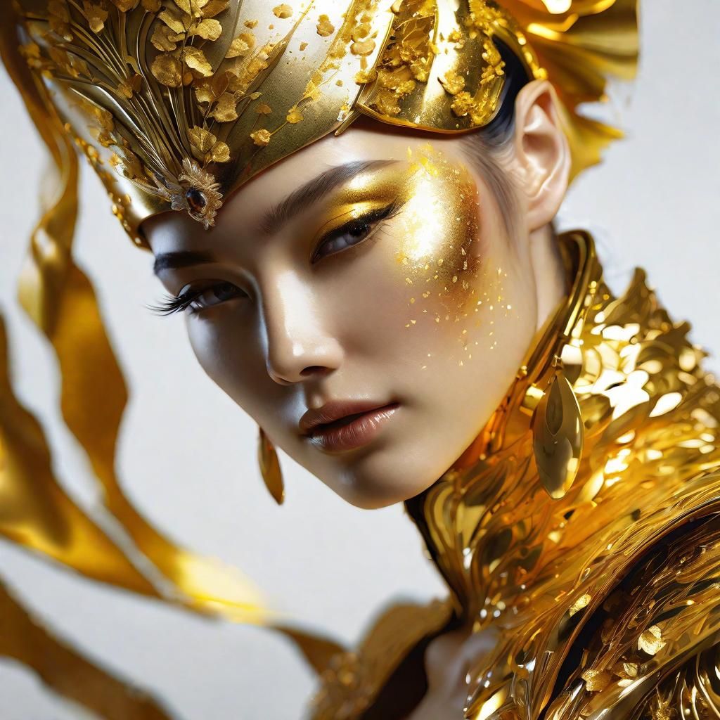 Gold Flake Skin Portrait in Metallic Watercolor Style