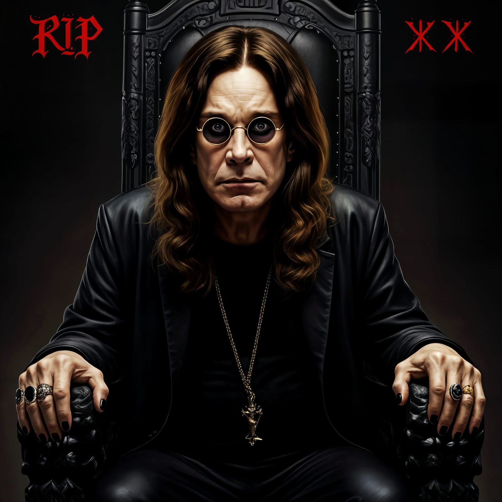 Ozzy Osbourne on a Throne with Gothic Text