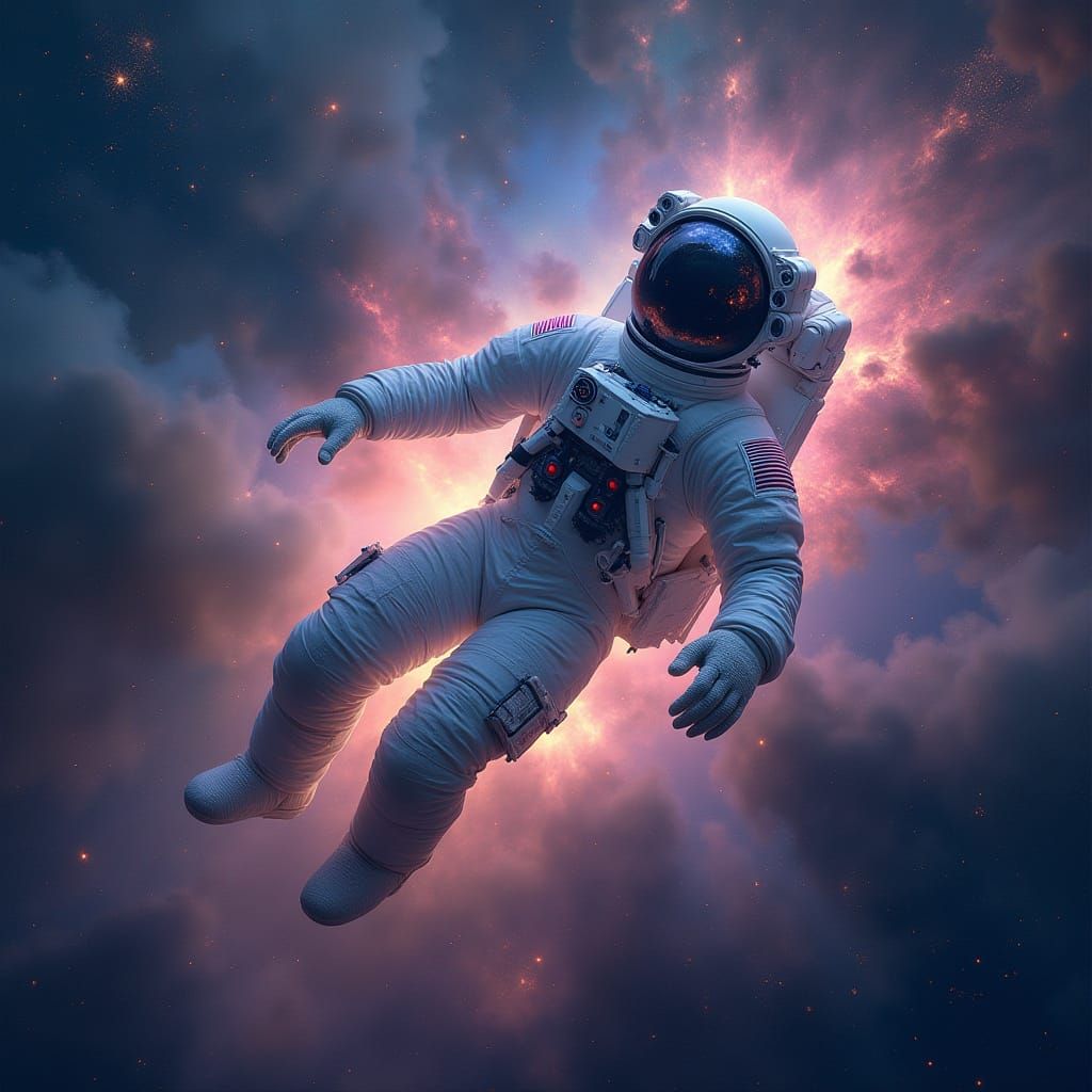 Astronaut in Cosmic Surrealist Nebula