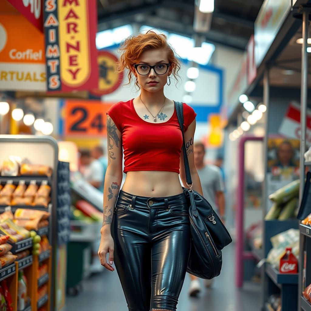 Woman in Latex Fashion at Market